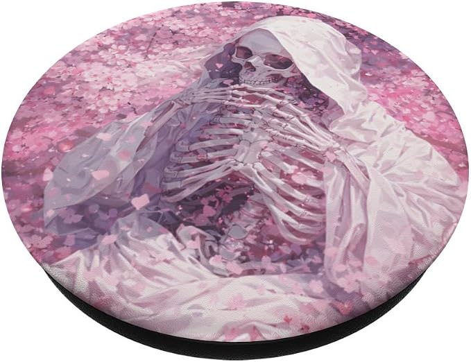 Pink Gothic Skeleton Floral Illustration Print PopSockets PopWallet for MagSafe