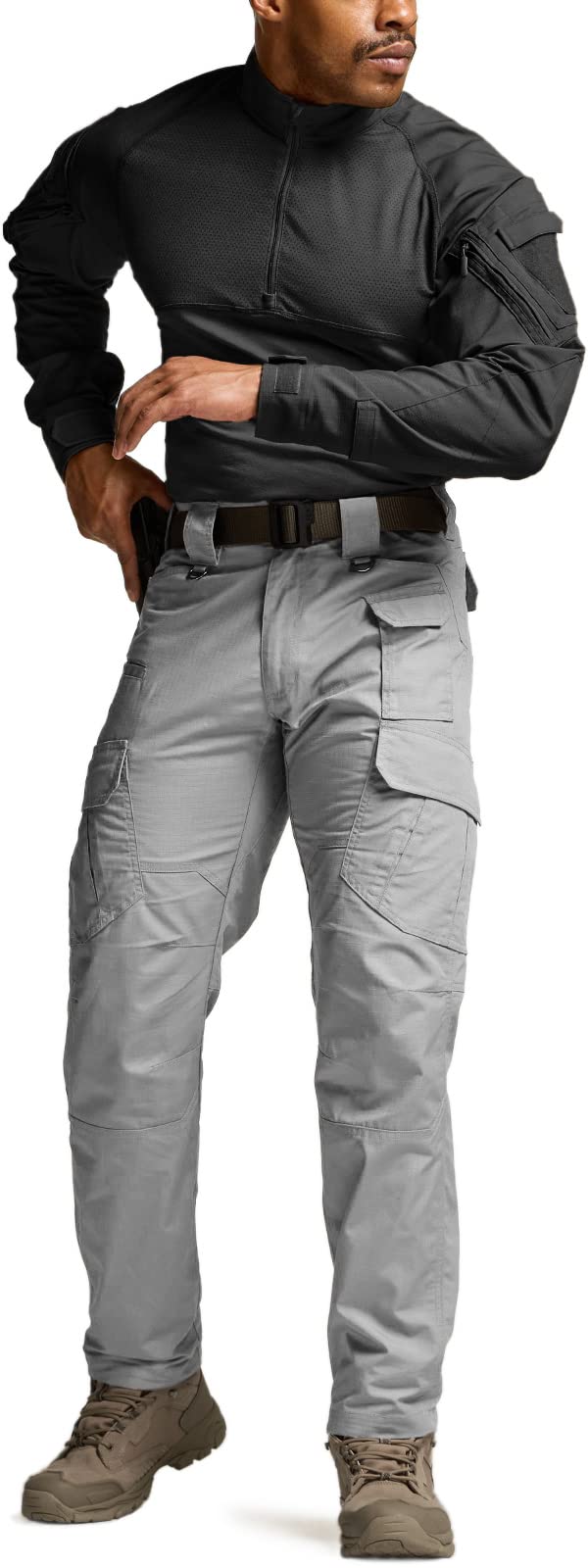 CQR Men's Tactical Pants, Water Resistant Ripstop Cargo Pants, Lightweight EDC Work Hiking Pants, Outdoor Apparel, Duratex Mag Pocket Stone, 32W x 30L
