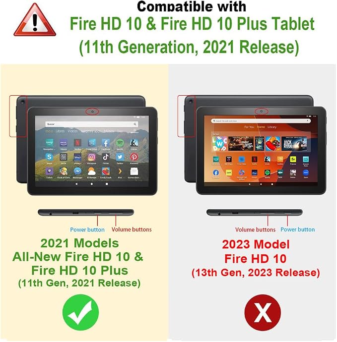 Case for Amazon Kindle Fire HD 10 Tablet (13th/11th Generation 2023/2021 Release) &amp Fire HD 10 Plus Tablet - Slim Folding Stand Folio Cover with Auto Wake/Sleep and Hand Strap Black