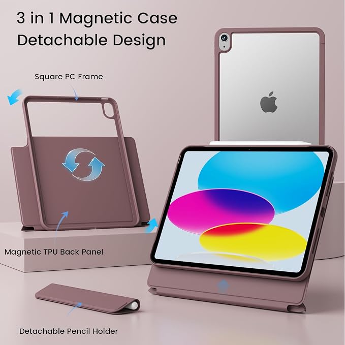 Case for iPad A16 11th/10th Generation 11/10.9 inch Black | Magnetic Attachment Slim Soft TPU Protective Case Multi Angles Hidden Pencil Holder Shockproof Frame Auto Wake/Sleep