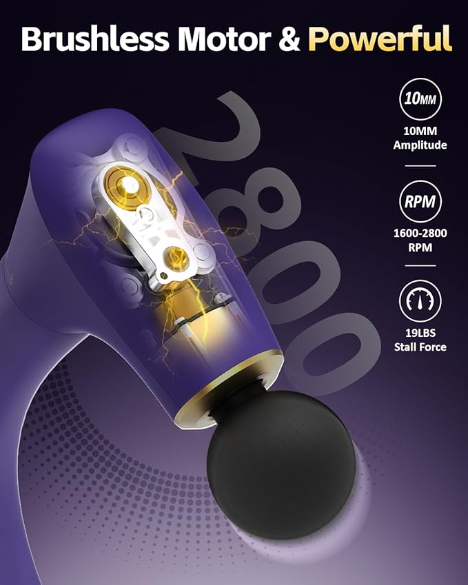 CAREKING 2-in-1 Detachable Muscle Massage Gun Deep Tissue with 20'' Extension Handle, Back and Neck Massager for Pain Relief, Handheld Massager for Shoulder Lower Back Leg Waist, Purple