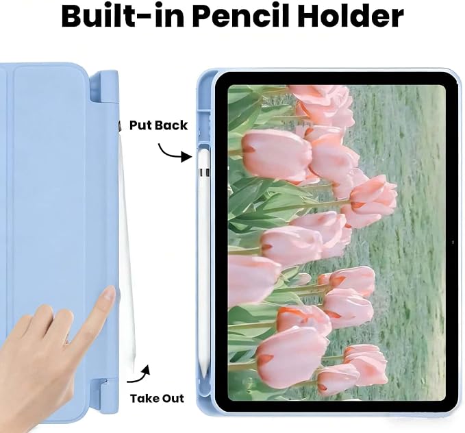 for iPad A16 11 Inch 2025 /for iPad 10th Generation 10.9 Inch 2022 Cute iPad Black Case with Pencil Holder-[Auto Wake/Sleep] Trifold Stand Soft TPU Protective Cover Pink Bows