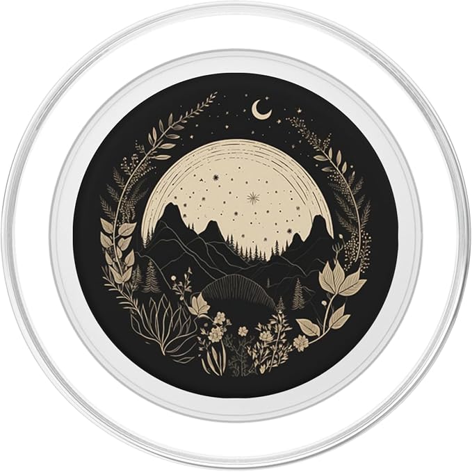 Boho Chic Floral Forest Nature Mountain Moon Hiking Camping PopSockets Adhesive PopGrip