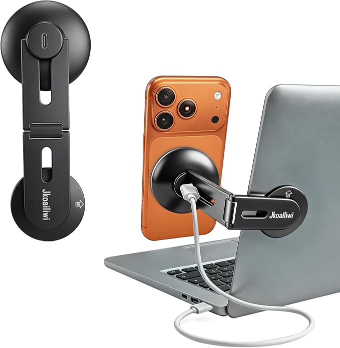 15W Wireless Charger Magnetic Phone Holder for Laptop &amp Tesla | Foldable Invisible Fast for Magsafe Charger 360° Adjustable &amp 180° Swivel Continuity Camera Mount Dual-Screen for iPhone