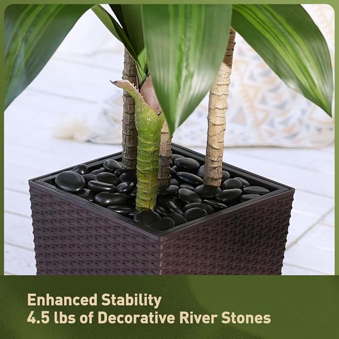 Artificial Dracaena Tree 6FT - Fake Tree with Brown Taper Planter & Pebbles - UV Resistant Faux Yucca Tropical Plant - Artificial Trees for Home Office Living Room Decor Indoor Outdoor