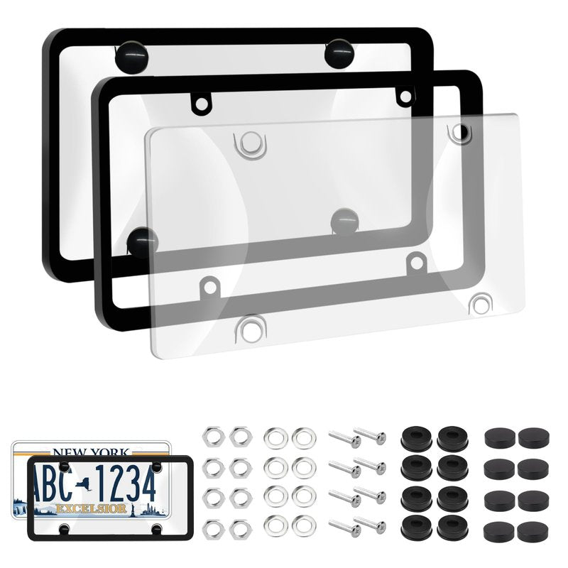 License Plate Covers & Frames,2 Pack License Plate Covers and Frames Combo,Unbreakable Car License Plates Shields Holder Fits Any Standard US Plates with Screws Caps (Dark Gray)