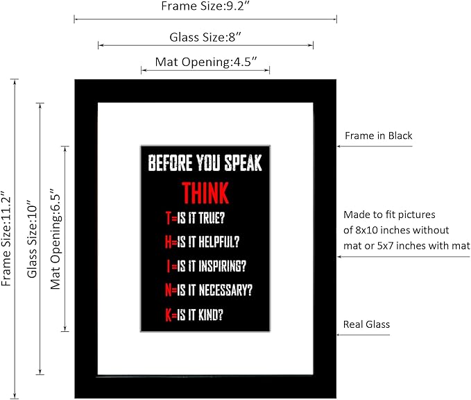 Wieco Art Think Quotes Wall Art Inspirational Canvas Print Motivation Classroom Decor With Black Frame and Real Glass for Home Office Wall Decoration