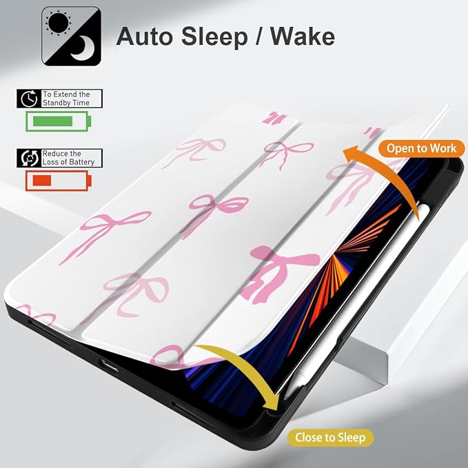 Case for iPad Pro 12.9 inch 6th Generation 2022 Built-in Pencil Holder + Trifold Stand + Auto Wake/Sleep + Protective Cover for iPad Pro 12.9 5th/4th/3rd Gen- Bear