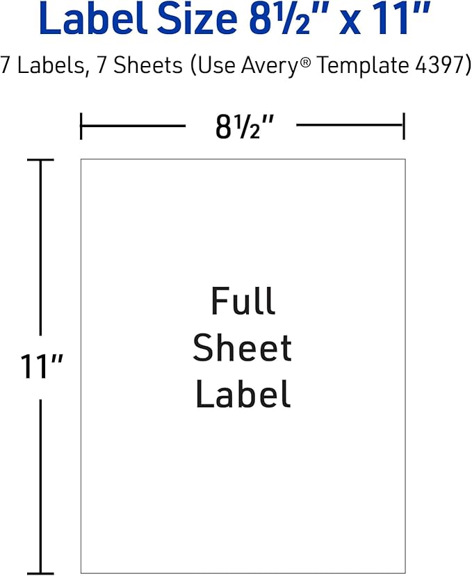 Avery Printable Sticker Paper, 8.5" x 11", Glossy Clear, Permanent Adhesive, Laser/Inkjet Compatible, 7 Full-Size Label Sheets, Great for Product Branding, Cute Stickers, Custom Signs, and More (4397)