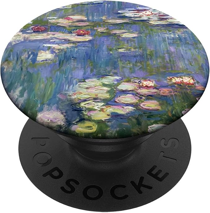 PopSockets Monet's Water Lilies Modern Art Impressionism Painting Phone Grip - Black - Compatible with Smooth Hard Plastic Phone Cases