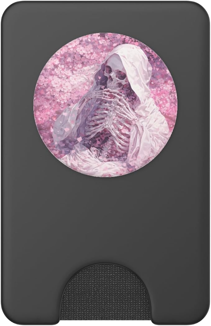 Pink Gothic Skeleton Floral Illustration Print PopSockets PopWallet for MagSafe