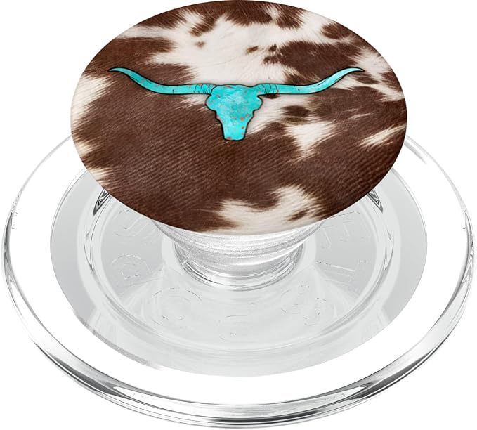 Western Cowhide Cow Print Turquoise Bull Skull Chic Rustic PopSockets Adhesive PopGrip