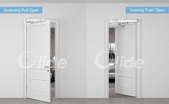 Olideauto Automatic Touch Free Door Opener+2PCS Wireless Touch Free Square 4.5'' Handicap Wave Sensor Switch Olide-512N and 1PCS Receiver
