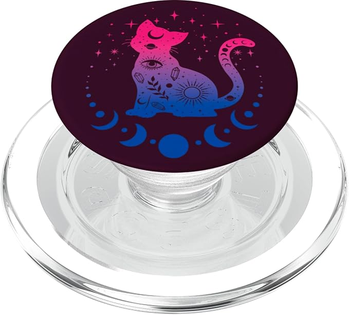 Celestial Bisexual Astrology Cat Colours of Bi Pride Flag PopSockets Adhesive PopGrip