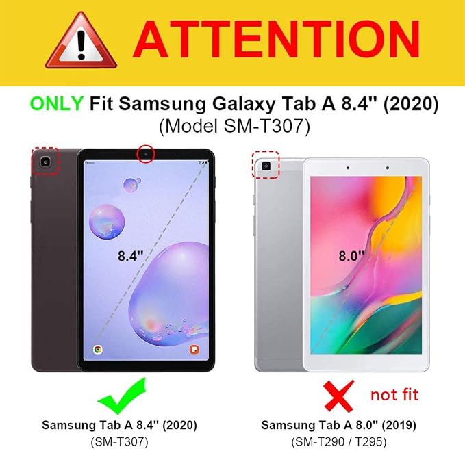 for Galaxy Tab A 8.4 Case 2020 Model (SM-T307/T307U) with Pencil Holder Pockets Multi-Angle Viewing Folio Stand PU Leather Shockproof TPU Cover for Samsung Tab A 8.4 T307 Black Rose Flower