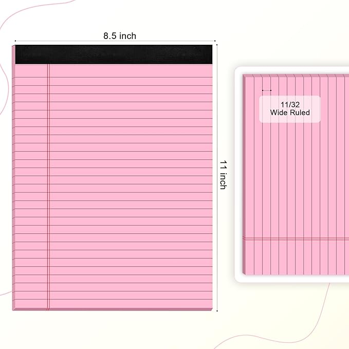 Colored Legal Pads 8.5 x 11 Note Pads 8.5x11 inch, Wide Ruled Clear Print Writing Pads 30 Sheets/Pad, 20lb Colored Paper, Perforated Notepad with Sturdy Back (3 Pads)