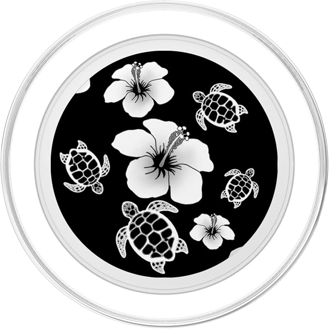 Black and White Hawaiian Island Floral Turtles PopSockets Adhesive PopGrip