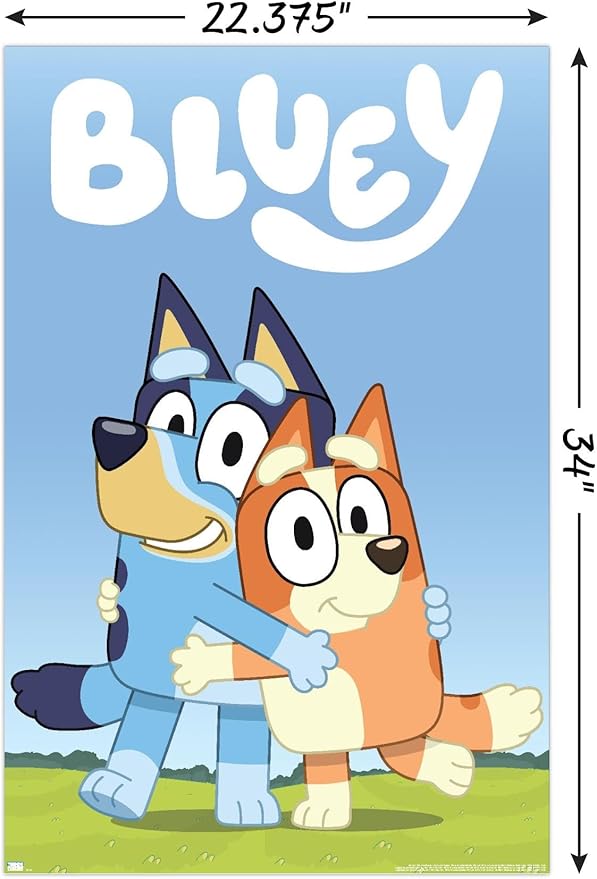 Bluey - Hug Wall Poster, 34L" x 22.4W", Poster & Clip Bundle