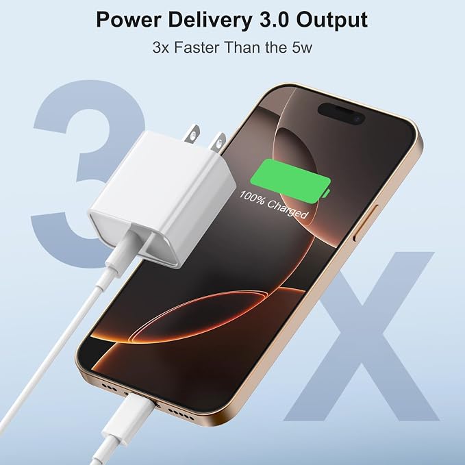 iPhone 17 16 Charger Fast Charging Extra Long 10FT USB C Charger(Black) | for iPhonesiPadsTabletsAndroid devices[ETL SAFETY CERTIFIED] 20W Type C Charger Block with Fast Charging USB C Cables