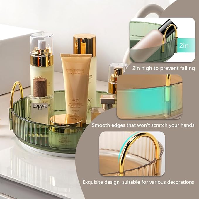 Rotating Makeup Organizer for Vanity, Spinning Cosmetics Storage for Bathroom Countertop, Skincare Holder Rack for Facial Cream, Perfume, Lotion, Lipstick(1 Tier, Dark Green)