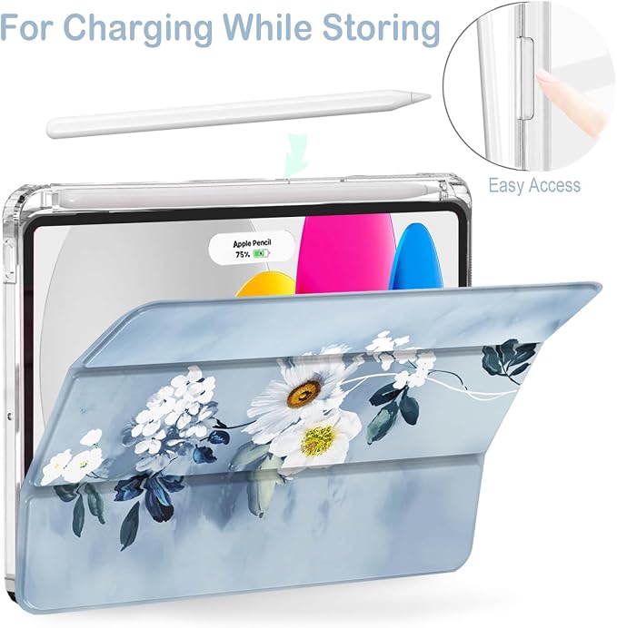 Feams Case for iPad mini 7 A17 Pro 2024/iPad Mini 6 2021 Slim Lightweight Trifold iPad mini 7 A17 Pro Case 8.3 Inch 2024 Clear Back Cover with Pencil Holder &amp Auto Sleep Blue Bow
