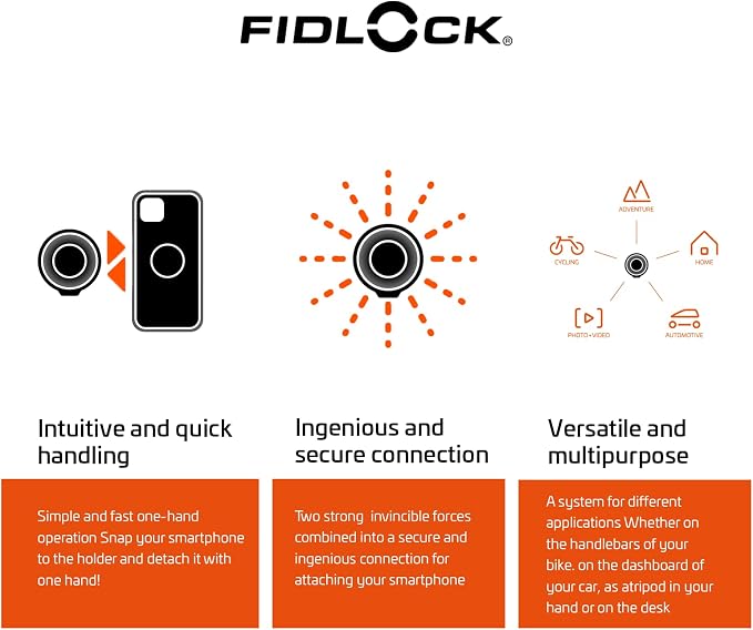 FIDLOCK Vacuum Uni Phone Patch Black | Adhesive Phone Patch 360° Rotation 3M Hold For Smooth Cases No Electronics Interference VACUUM Base Compatibility