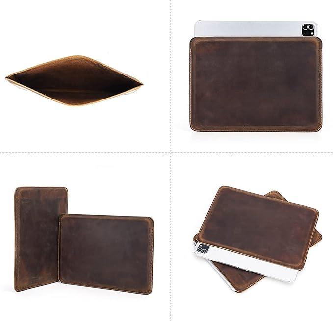 Top Grain Leather 12.9 Tablet Sleeve Slim Protector Vintage Design Fully Handmade Compatible with 12.9 iPad Pro 3/4/5/6 Gen Fits A2233 A2069 A2378 A2379 A2461 A2462 Coffee 12.9 Inch
