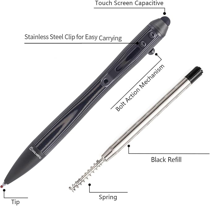 5.7'' G10 EDC Bolt Action Pen Touch Screen Stylus Model 5375-N | Refillable ballpoint ink G10 body with pocket clip ergonomic grip comes with a free refill