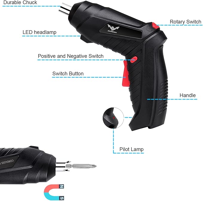 8 in 1 Electric Screwdriver, 3.6V Cordless Drill Screwdriver Rechargeable, 3.5N·m Max Torque Electric Screw Gun with 6 Accessory Kit, Micro USB, Front LED Light, Easy for Small Home Projects