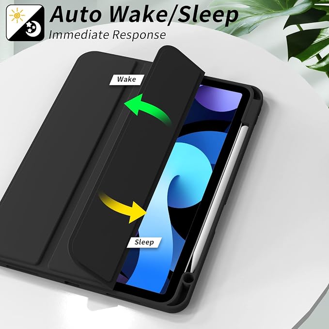 kenke Case for iPad Air 11-inch M4/M3/M2 (2026/2025/2024) iPad Air 5th/4th Generation (2022/2020) 10.9-inch Auto Sleep/Wake Slim Trifold Smart Cover with Pencil Holder Soft TPU Back Black