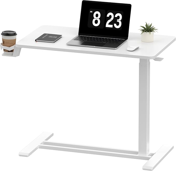 FLEXISPOT Adjustable C Table with Wheels, Mobile Snack Side End Table Sofa Couch Bedside Table Laptop Rolling Cart TV Tray Night Stand Small Space Side Table,(31.5" W x 17.7" D,White)
