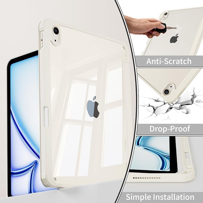 Clear Case for iPad Air 11 Inch M4 2026/M3 2025/M2 2024 Black | for iPad Air 5th/4th Generation 10.9 Inch 2022/2020 Clear Hard Back Tablet Cover with Pencil Holder Slim Auto Wake/Sleep