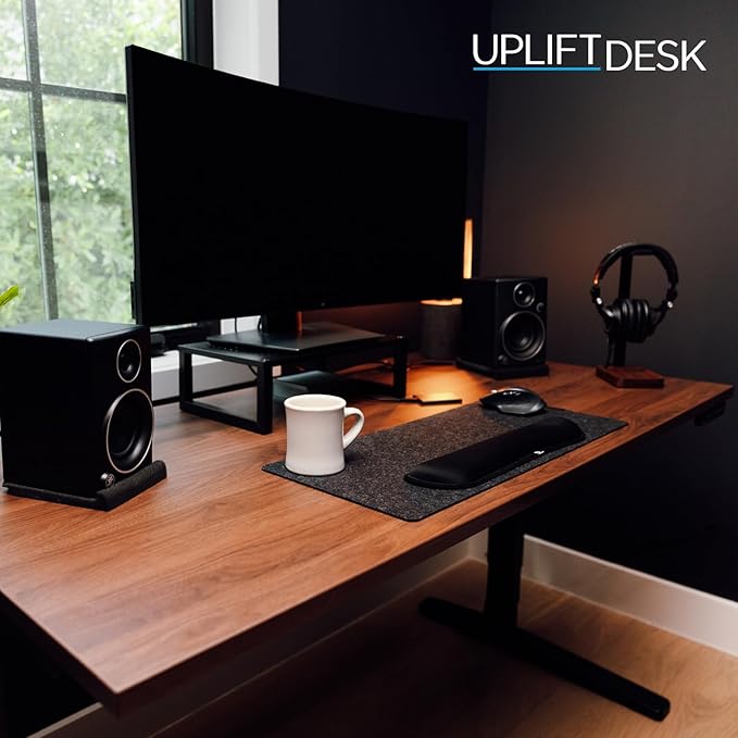 UPLIFTDESK V2 2-Leg Ash Gray Laminate Wood Standing Desk – Adjustable Height, Advanced 1-Touch Memory Keypad, Under Desk Cable Management, Wire Grommets & Rocker Board (Black C-Frame, 48 x 30 inch)