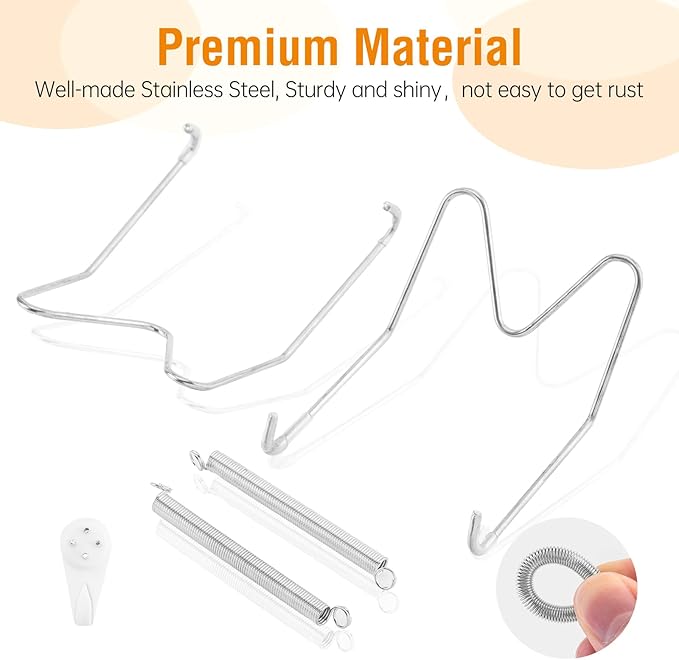 Bilillo 20 Pieces Stainless Steel Spring Plate Hangers for The Wall, 4/6/8/10 Inch Invisible Wire Holders with 20 Pcs Wall Hooks, Fit 4-11 Inch Decorative Plates, Platters & Dishes (Silver)