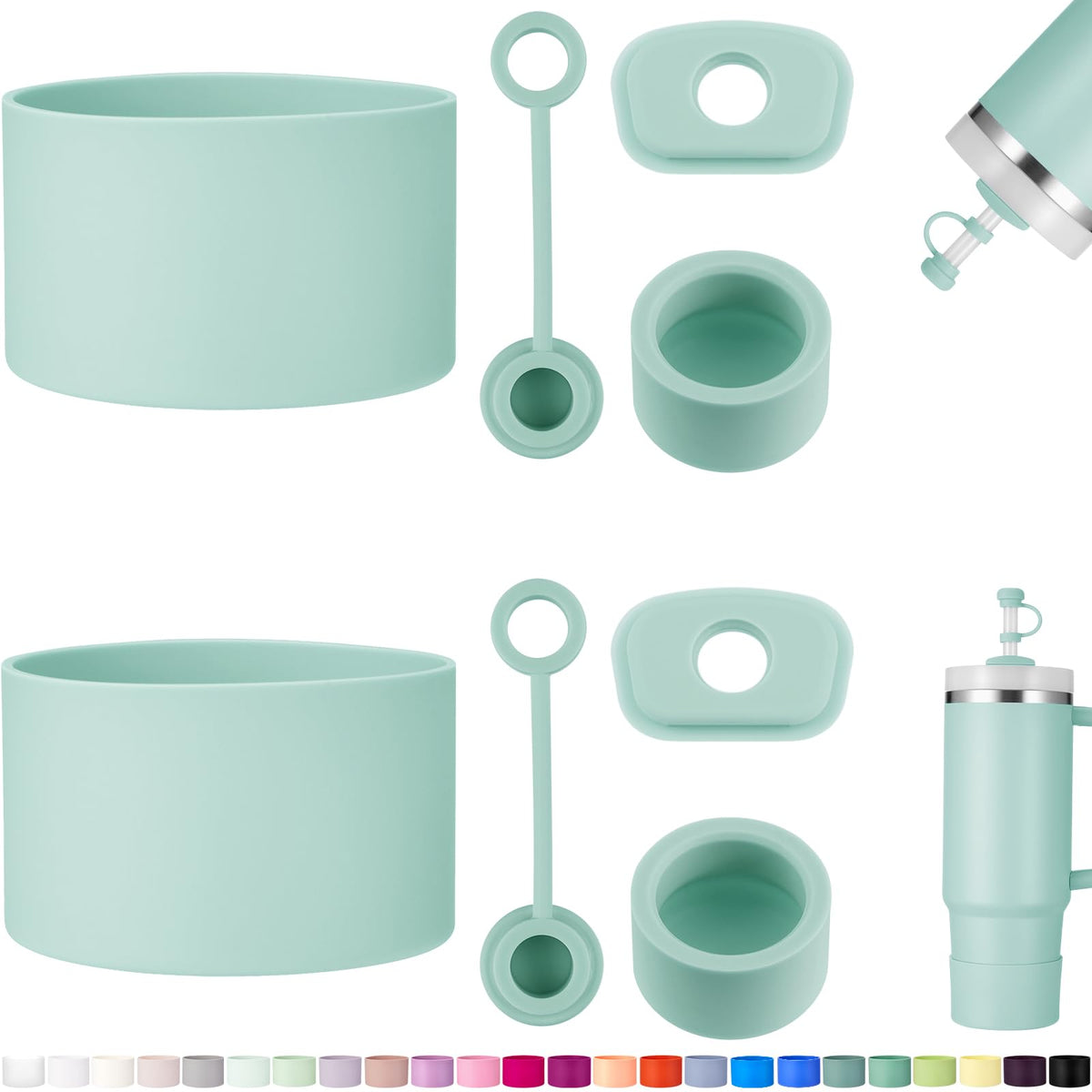 HYZ 8pcs Stanley Cup Accessories, Spill Proof Stopper & Boot Set, Seafoam