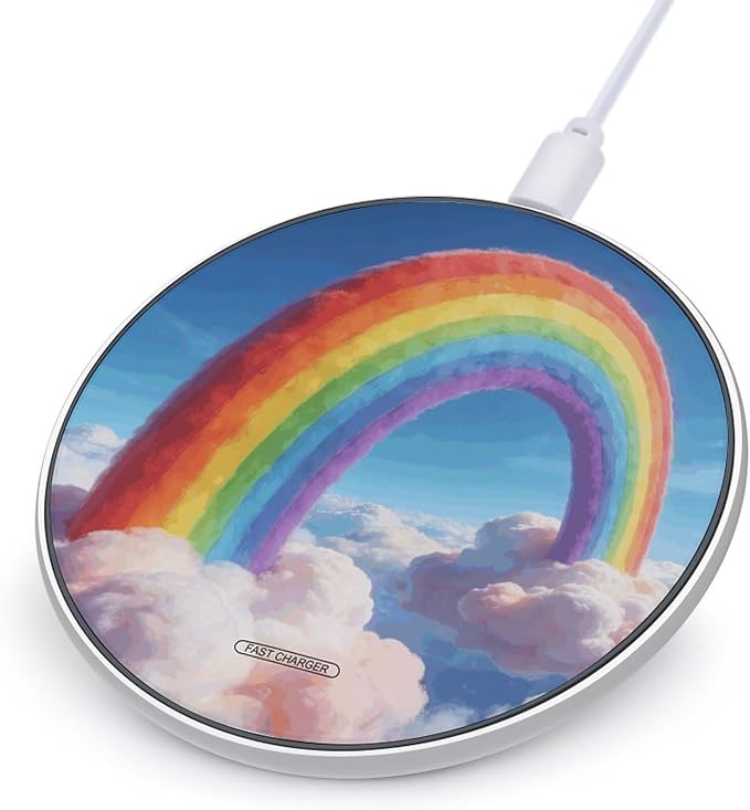 Rainbow Wireless Charger 10W Qi-Certified Fast Wireless Charging Pad with USB Cable &amp LED Indicator Fashion Charger Mat Portable Charging Station for All Qi-Enabled Phones