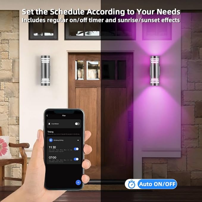 SHIMR Smart RGB Outdoor Wall Lights, WiFi LED Color Changing Exterior Sconce, APP Control Stainless Steel Porch Light Fixture with Remote for House Garage, No Hub Required Compatible with Alexa