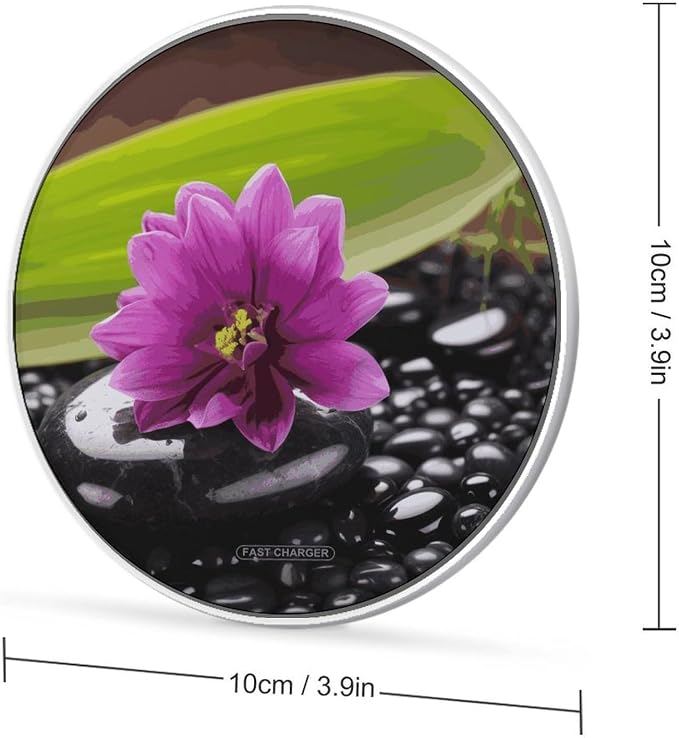 Purple Flower with Black Stone Wireless Charger 10W Fast Charging Pad Anti-Slip Qi Certified Wireless Charging Pad Charging Station Portable Phone Charger for All Wireless Charging Smartphone