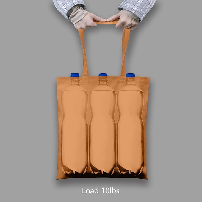 TOPDesign 24-Pack Economical 16"x15" Khaki Cotton Tote Bags, Lightweight Medium Reusable Grocery Shopping Cloth Bags, Suitable for DIY, Advertising, Promotion, Gift, Activity