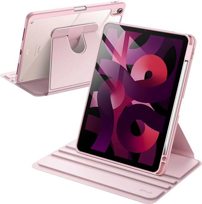 JETech Rotating Case ONLY for iPad Air 11-Inch M4/M3/M2 (2026/2025/2024) iPad Air 5/4 (2022/2020 5th/4th Generation 10.9-Inch) 360 Degree Rotation Protective Stand Cover Clear Back (Black)