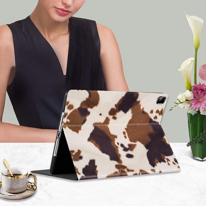 for iPad 9th / 8th / 7th Gen (2021/2020/2019) 10.2 inch/iPad Air 10.5 2019 / iPad Pro 10.5 Case Adjustable Stand Shockproof Protective Cover with Automatic Wake/Sleep Function Cow Hide Print