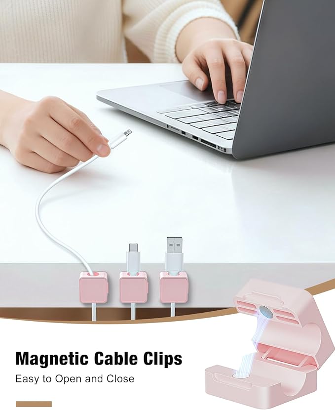 Magnetic Cable Clips 12-Pack Wire Tidy, Magnetic Cable Holder Office Desk Tidy Organizers and Accessories, Wire Management for Home, Wall, Car, Bedside, Pink