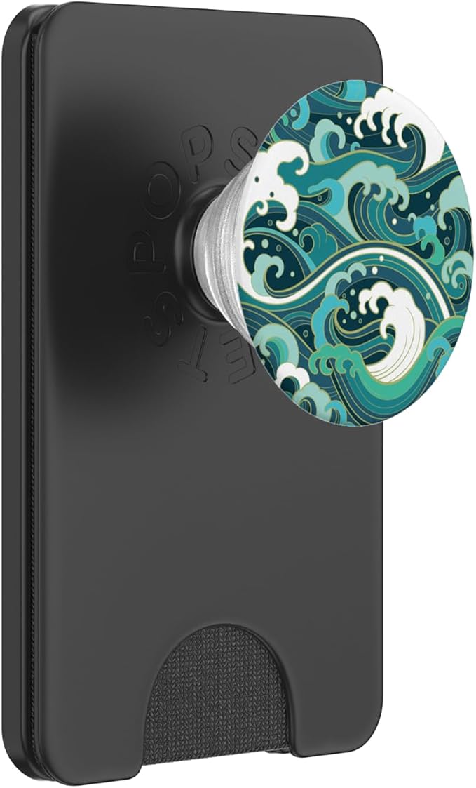 Ocean Wave Surf Beach Tropical Blue Teal Green Japanese Art PopSockets Adhesive PopGrip