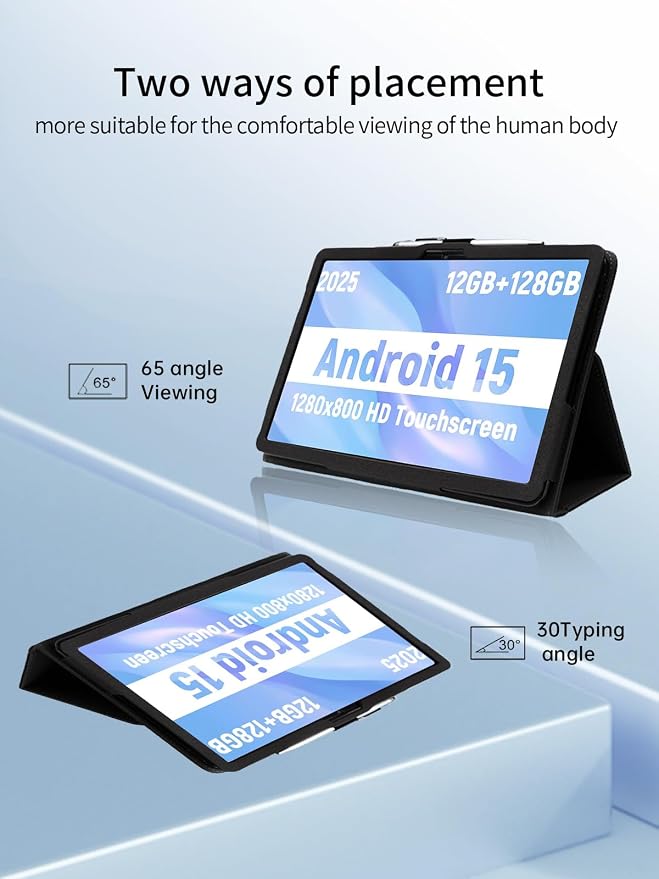 Case for JUNINKE C5 Tablet 11 inch Android 15 TabletsUYRUREL Leather Slim Folding Stand Cover with Hand Strap Magnet for Men Women Full ProtectionBlack.