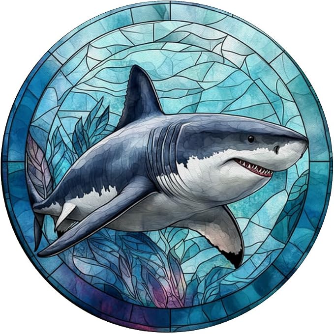 Stained Glass Mosaic Ocean Great White Shark PopSockets Adhesive PopGrip
