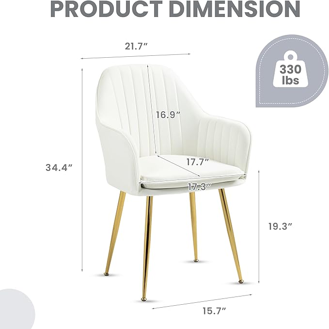 ECOTOUGE Modern Dining Chairs Set of 2, Upholstered Dining Room Chairs with Golden Metal Legs, Matte Velvet Kitchen Chairs for Dining Table, Accent Chairs for Living Room, Beige