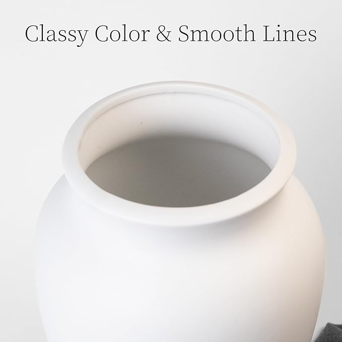 Ceramic Vase for Home Decor, 9 Inch Wide Mouth Pottery Vase, Vintage Farmhouse Boho Neutral Terracotta Rustic Decor for Living Room, Entryway, Floor, Mantel Decoration（White）