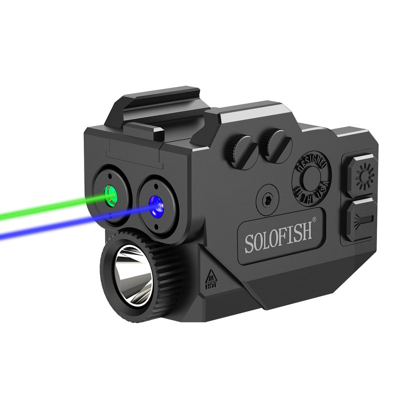 SOLOFISH 500lm Pistol Light Beam Combo with Strobe & Memory, Slidable Blue Green Beam and Gun Light Fits Compact & Full Size Rail