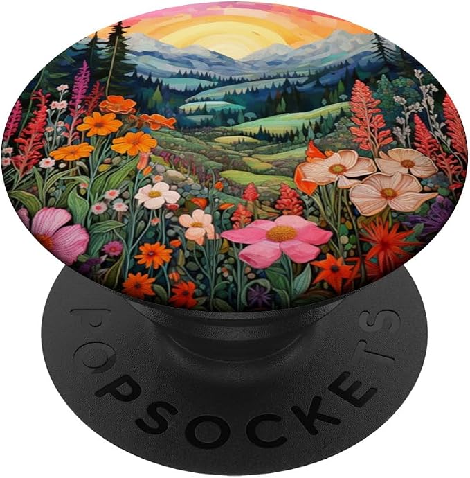 Mountains Landscape With Trees And Flowers Floral Nature PopSockets Adhesive PopGrip