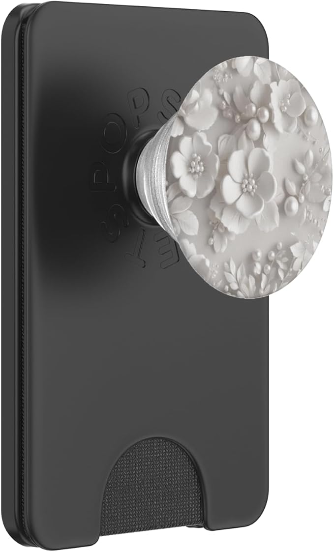 White Floral Pattern Illustration Print PopSockets Adhesive PopGrip